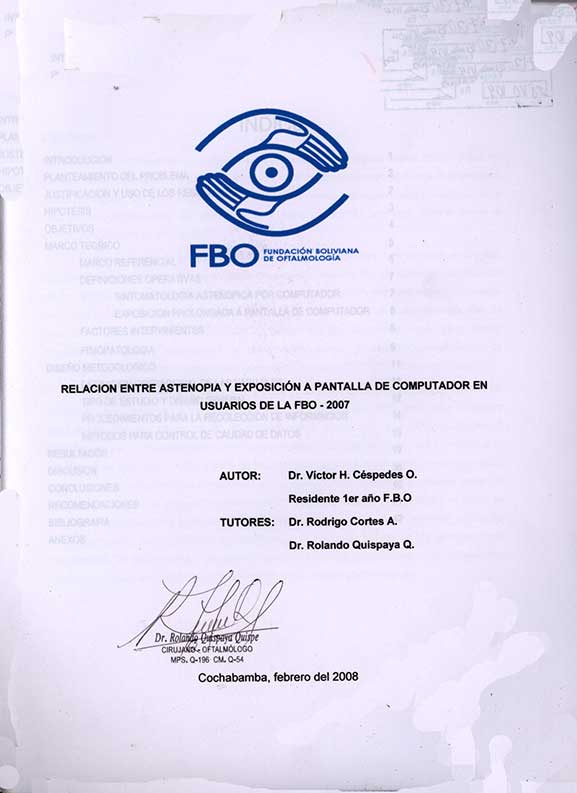 Relación entre astenopia y Exposiciñon a pantalla de Computador en Usuarios de la FBO - 2007