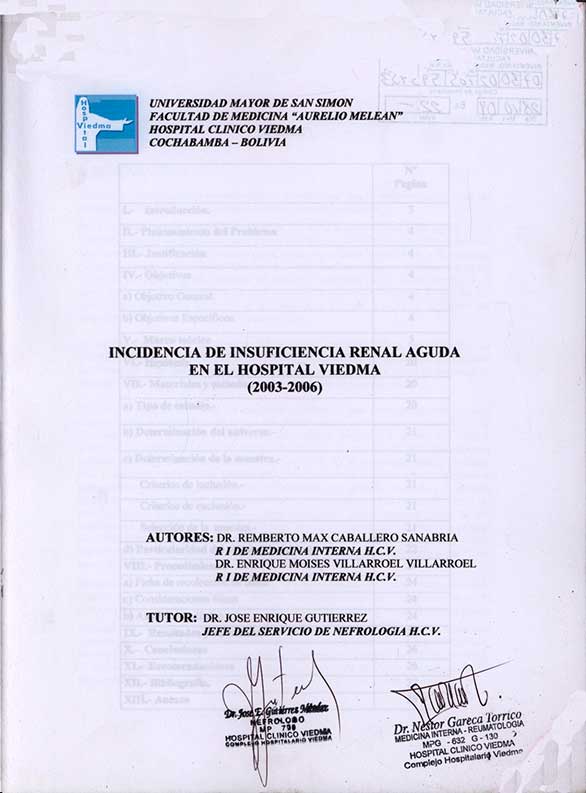 Incidencia de Insuficiencia Renal Aguda en el Hospital (2003-2006)