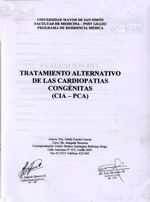 Tratamiento Alternativo de las Cardiopatias congenitas (CIA-PCA)