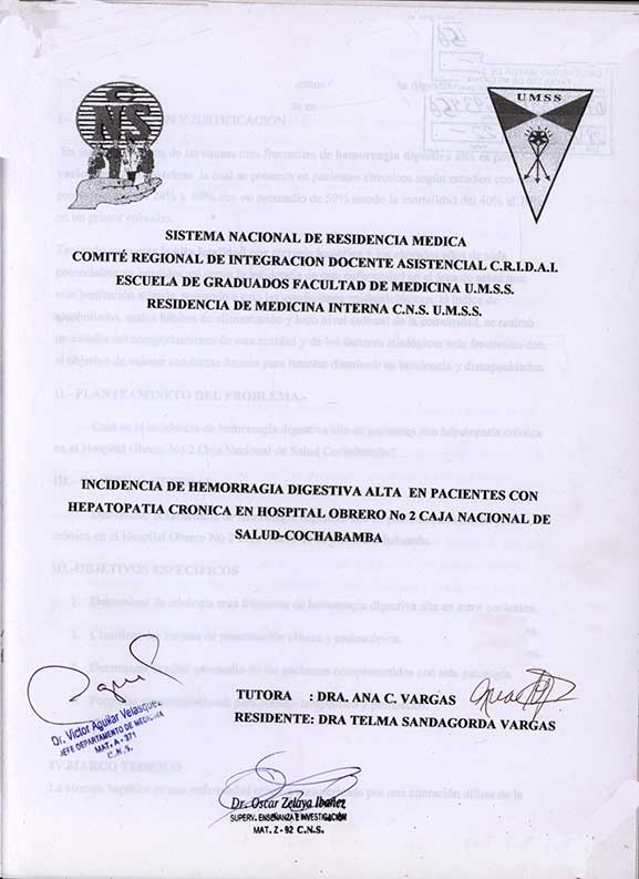 Incidencia de Hemorragia Digestiva Alta en Pacientes con Hepatopatia crónica en Hospital Obrero Nº 2 Caja Nacional de Salud-Cochabamba