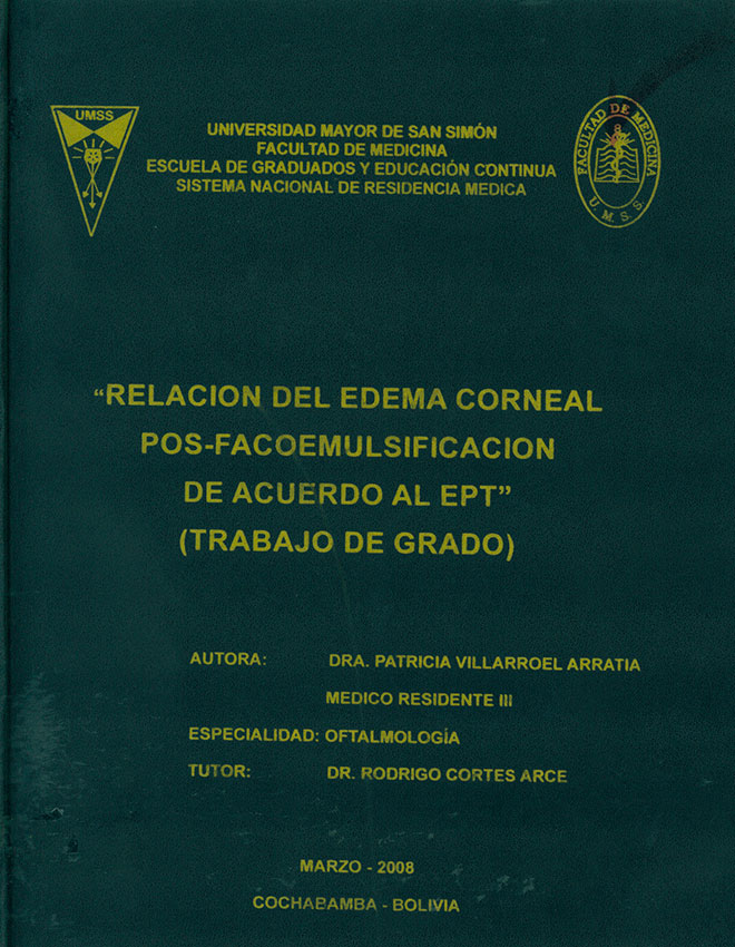 Relación del edema Corneal Post-Facoemulsificación de Acuerdo al EPT