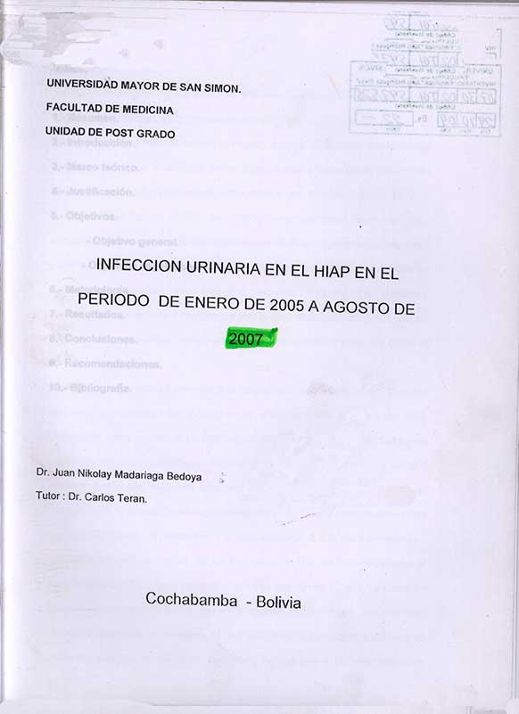 Infección urinaria en el Hiap en el Periodo de Enero de 2005 a Agosto de 2007