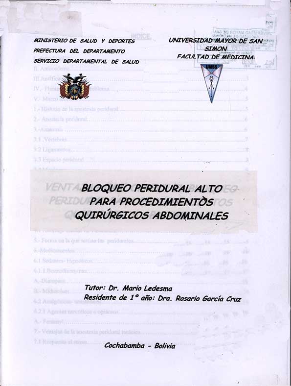 Bloqueo Peridual alto para Procedimientos Quirúrgicos Abdominales