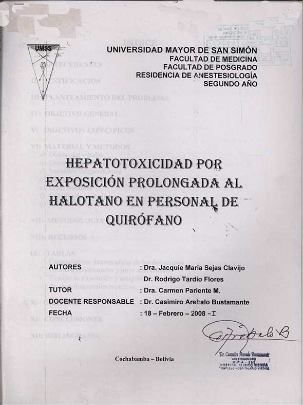 Hepatotoxicidad por Exposición Prolongada al halotano en Personal de Quirófano