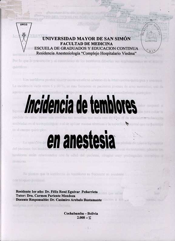 Incidencia de Temblores en Anestesia