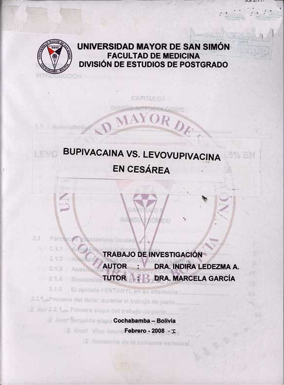 Bupivacaina Vs. Levovupivacina en Cesarea