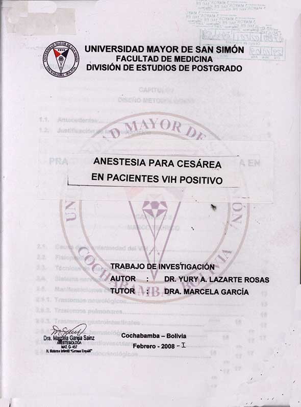 Anestesia para cesarea en Pacientes VIH Positivo