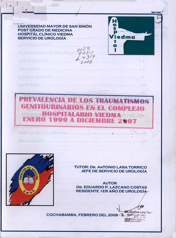 Prevalencia de los traumatismos genitourinarios en el complejo hospitalario Viedma Enero 1999 a Diciembre 2007