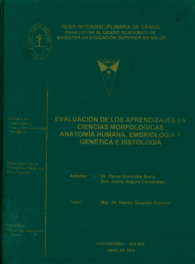 Evaluación de los aprendizajes en ciencias morfológicas: anatomía humana, embriología y genética e histología