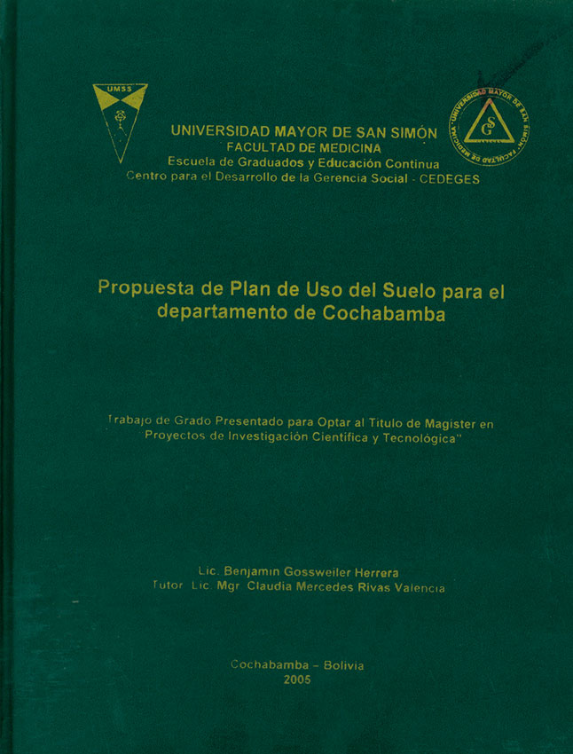 Propuesta de plan de uso del suelo para el departamento de Cochabamba