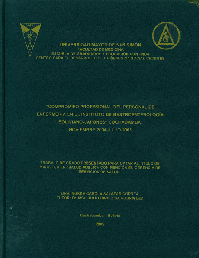 Compromiso profesional del personal de enfermería en el Instituto de Gastroenterología Boliviano - Japonés Cochabamba, noviembre 2004-julio 2005