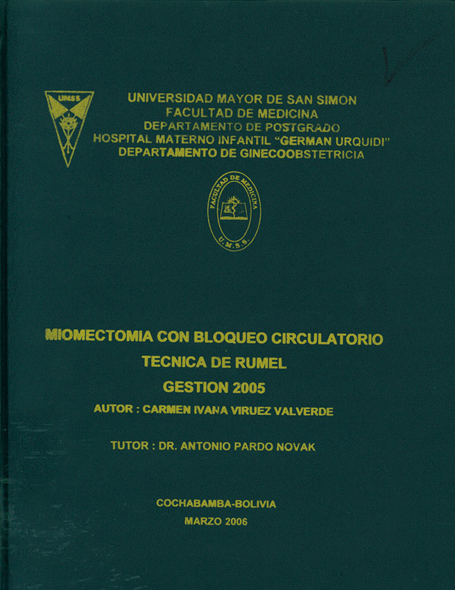 Miomectomia con bloqueo circulatorio tecnica de Rumel gestión 2005