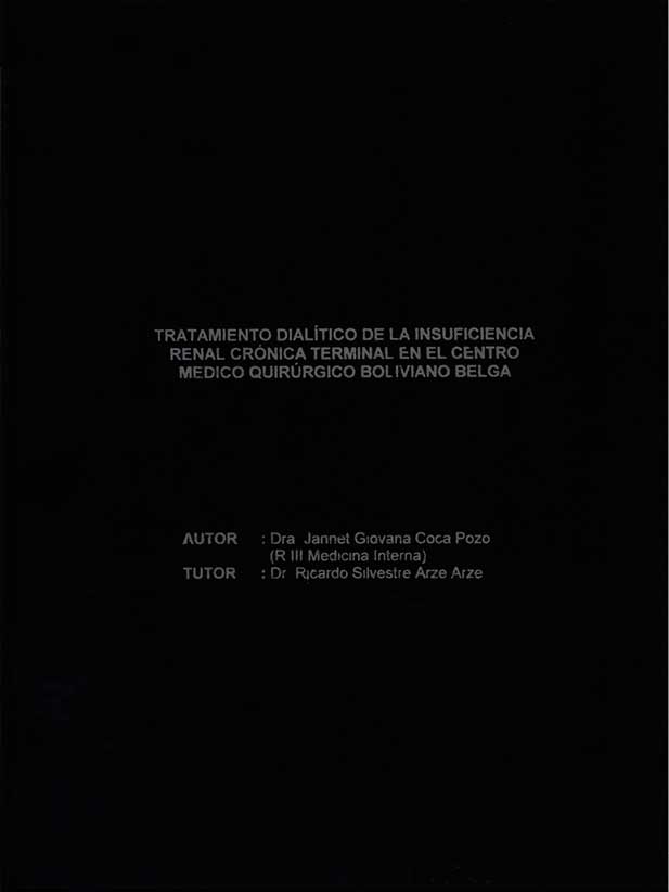 Tratamiento dialítico de la insuficiencia renal crónica terminal en el Centro Medico Quirúrgico Boliviano BELGA