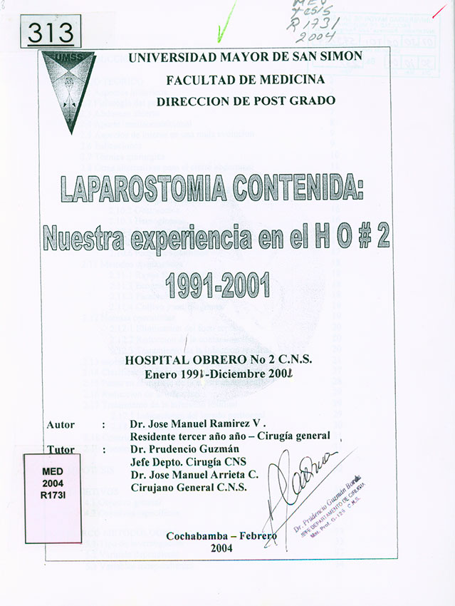 Laparostomia Contenida: Nuestra Experiencia en el H O # 2 1991-2001