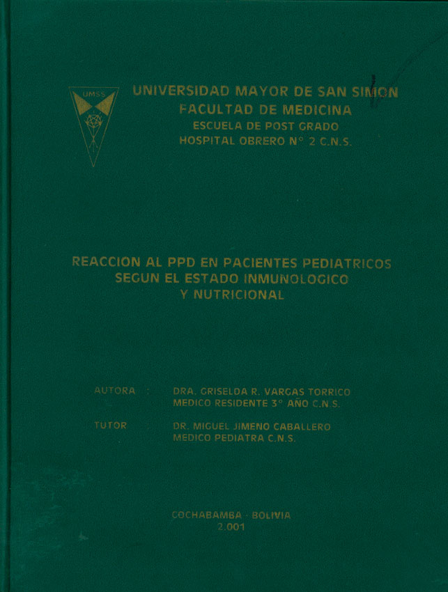Reacción al PPD en pacientes pediatricos según el estado inmunológico y nutricional
