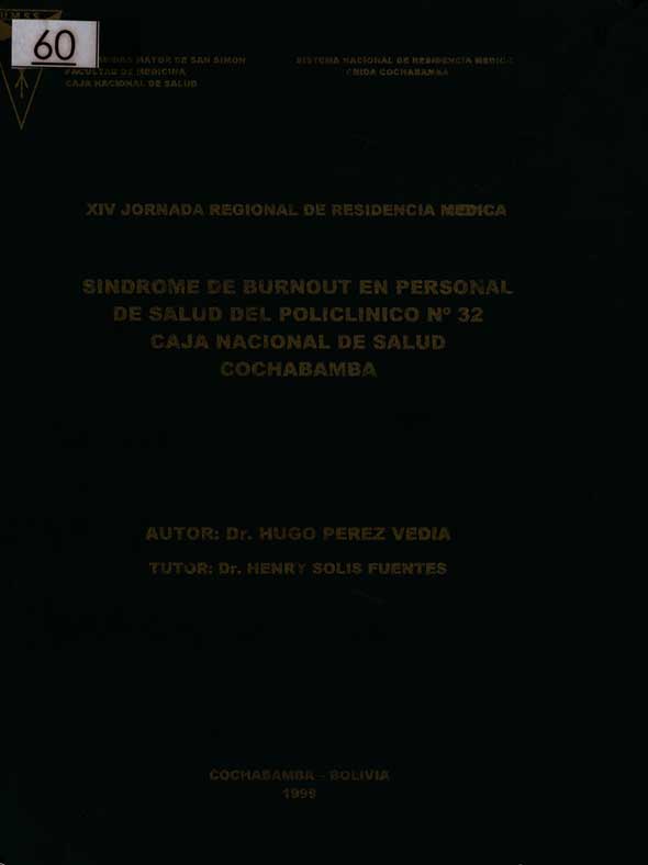 Síndrome de Burnout en personal de salud del policlínico Nº32 Caja Nacional de Salud Cochabamba