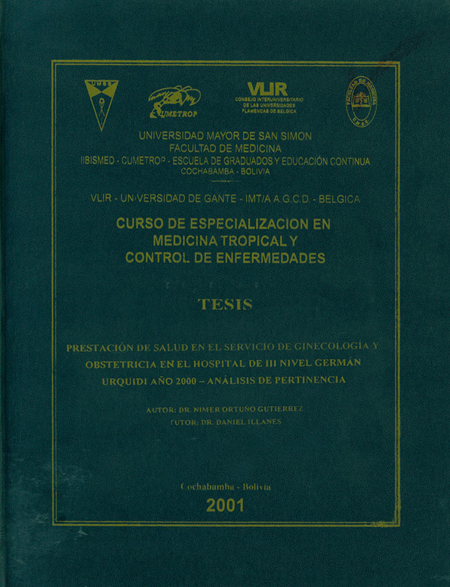 Prestación de salud en el servicio de ginecología y obstetricia en el Hospital de III nivel Germán Urquidi año 2000-análisis de pertinencia