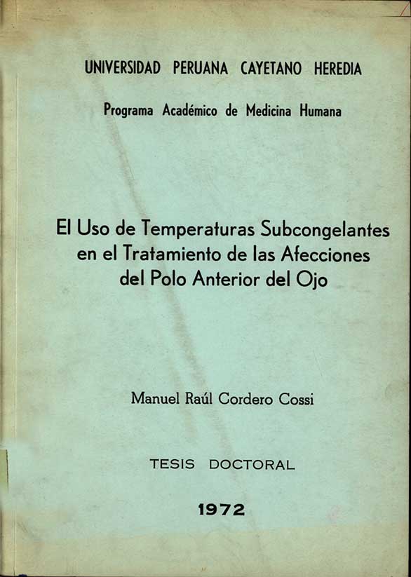 El uso de temperaturas subcongelantes en el tratamiento de las afecciones del Polo anterior del ojo