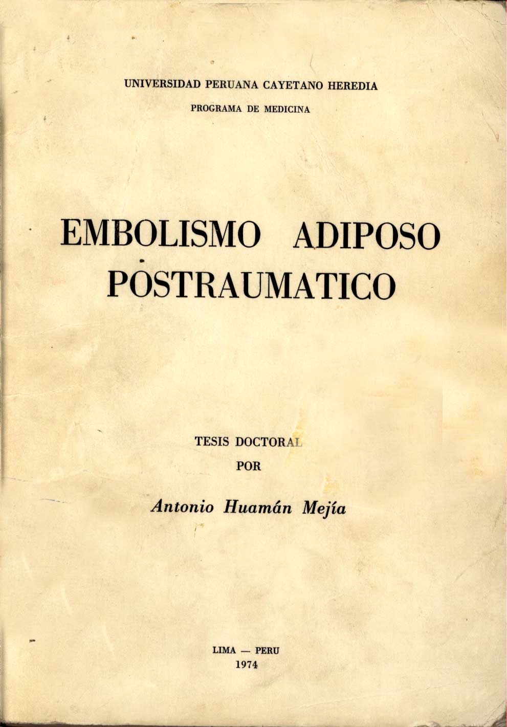 Embolismo adiposo postraumatico