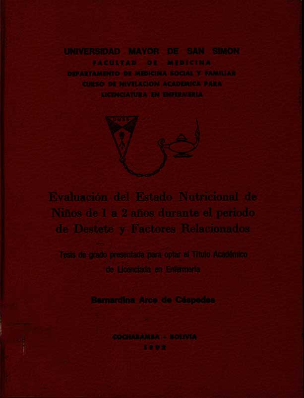 Evaluacion del estado nutricional de niños de 1 a 2 años durante el periodo de destete y factores relacionados