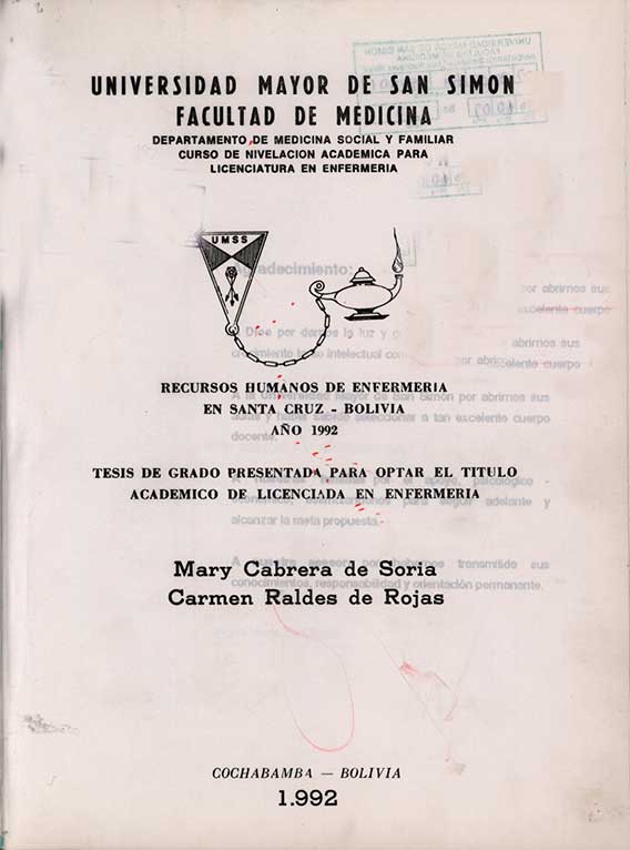Recursos humanos de enfermeria en Santa Cruz-Bolivia año 1992