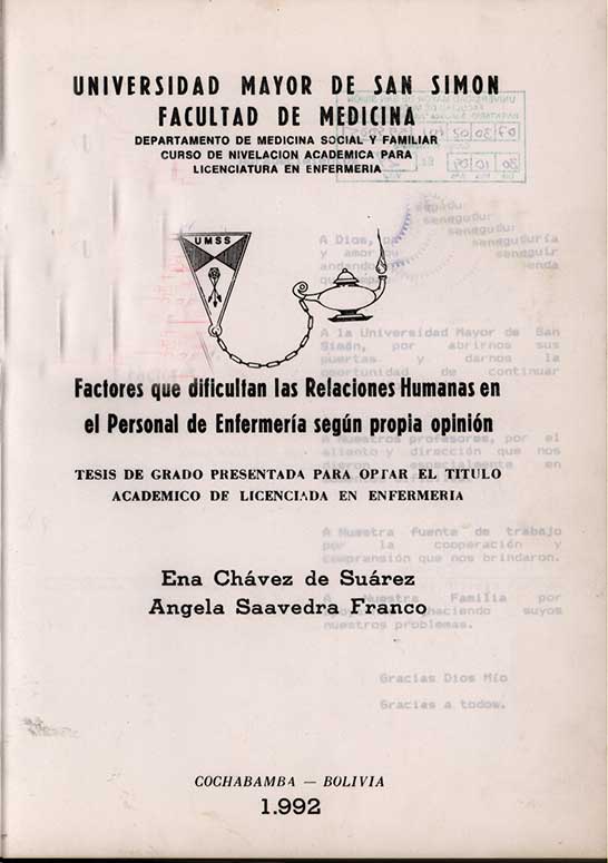 Factores que dificultan las relaciones humanas en el personal de enfermeria segun propia opinion