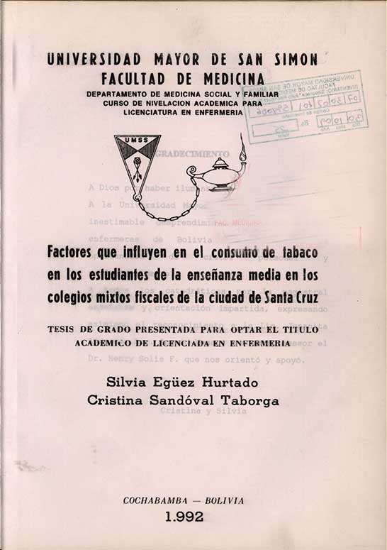 Factores que influyen en el consumo de tabaco en los estudiantes de la enseñanza media en los colegios mixtos fiscales de la ciudad de Santa Cruz