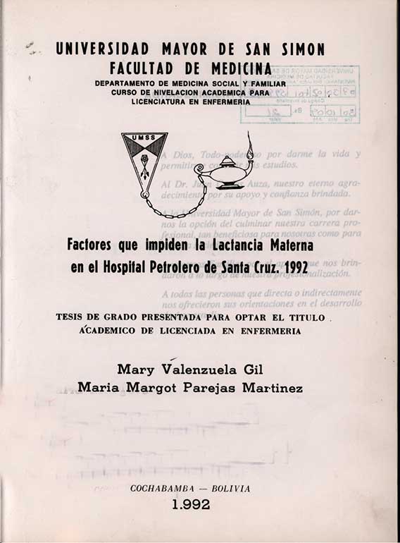 Factores que impiden la lactancia materna en el Hospital Petrolero de Santa Cruz 1992