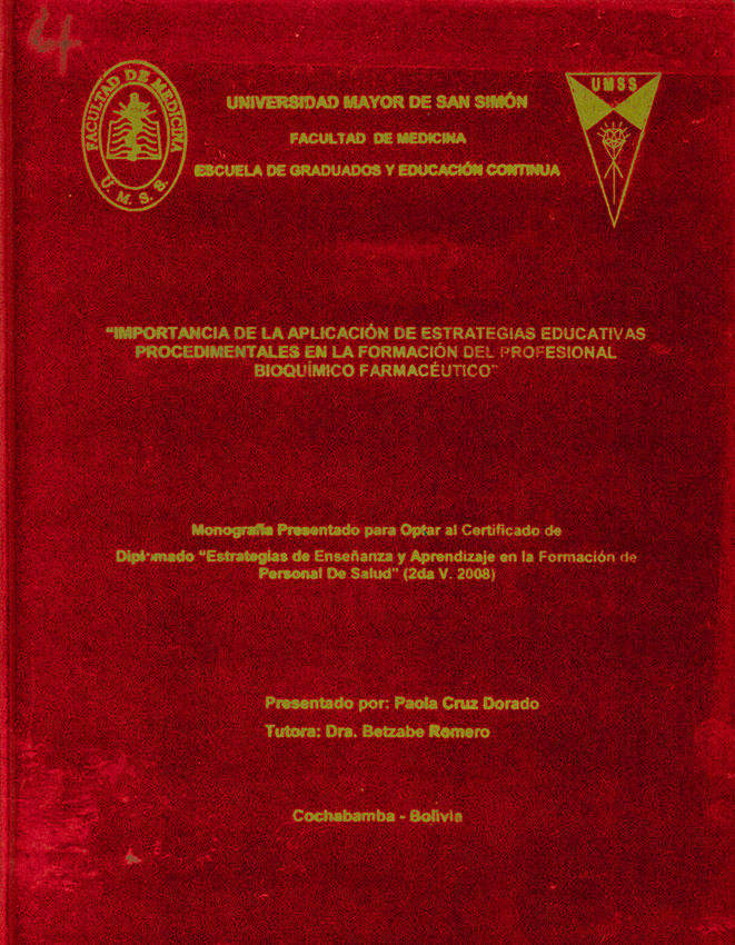 Importancia de la aplicacion de estrategias educativas procedimentales en la formacion del profesional bioquimico farmaceutico