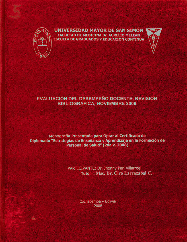 Evaluacion del desempeño docente, revision bibliografica, noviembre 2008