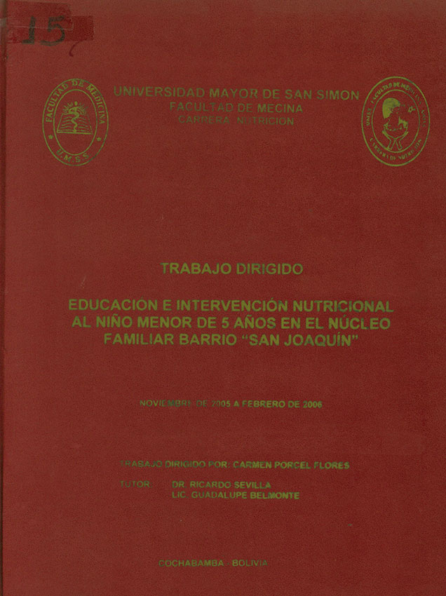 "Educacion e intervencion nutricional al niño menor de 5 años en el nucleo familiar barrio ""San Joaquin"""
