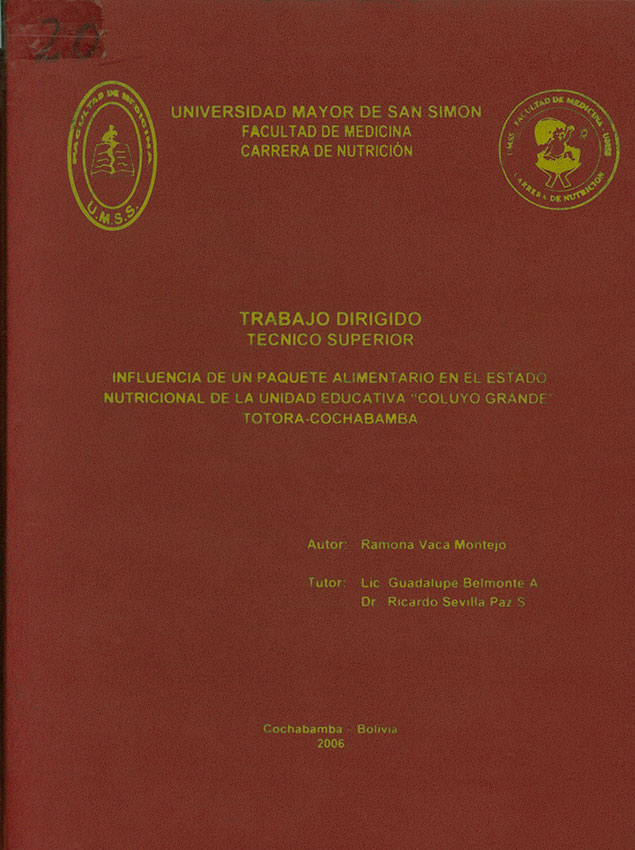 "Influencia de un paquete alimentario en el estado nutricional de la unidad educativa ""Coluyo grande"" Totora- Cochabamba"