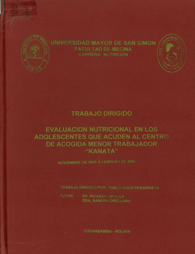 "Evaluacion nutricional en los adolecentes que acuden al centro de acogida menor trabajador ""Kanata"""