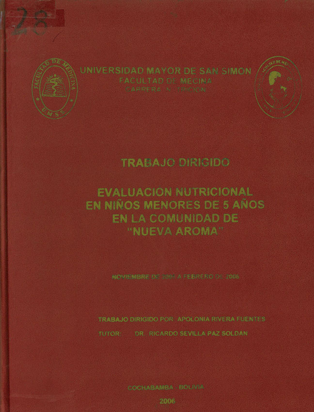 "Evaluacion nutricional en niños menores de 5 años en la comunidad de ""Nueva Aroma"""