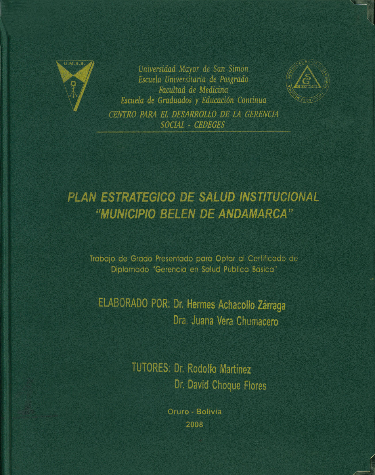 "Plan estrategico de salud institucional ""Municipio Belen de Andamarca"""