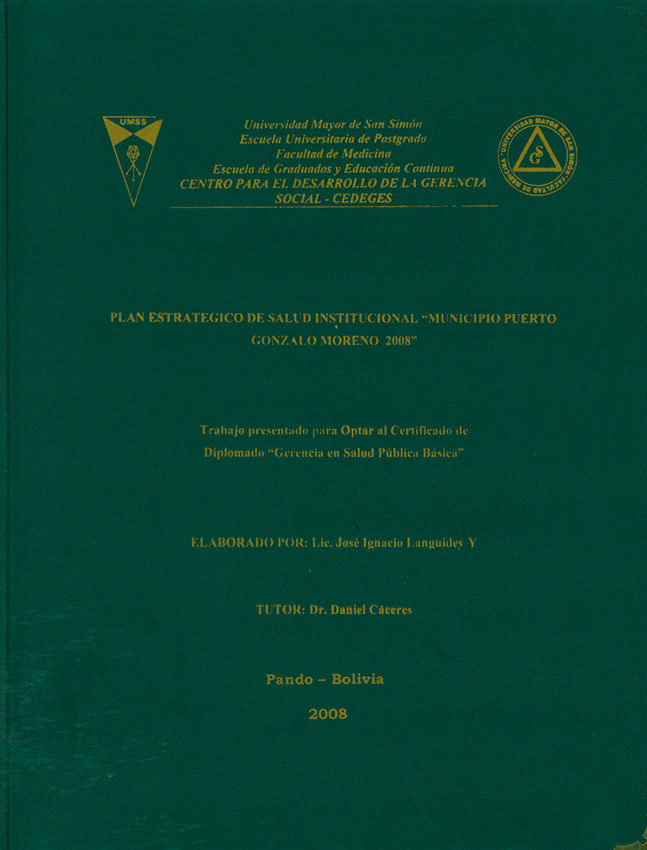 "Plan estrategico de salud institucional ""Municipio Puerto Gonzalo Moreno 2008"""