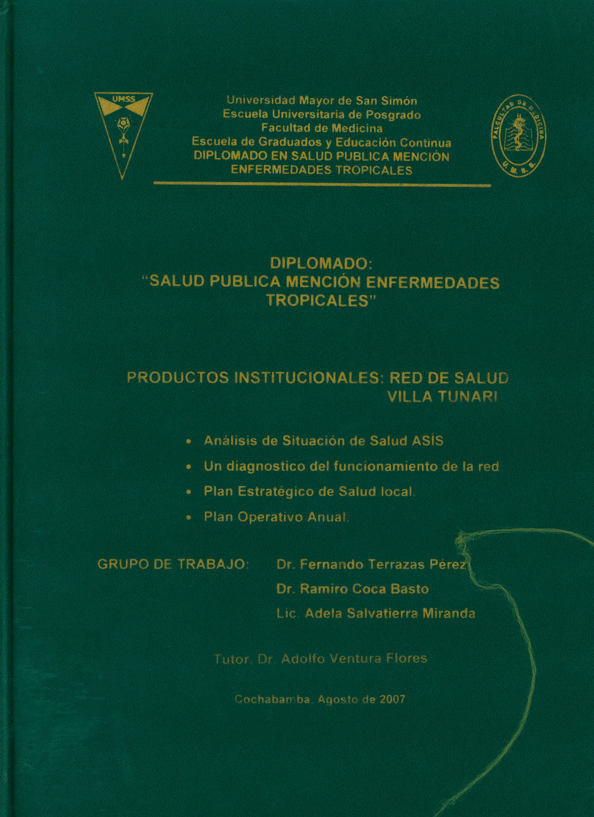 "Salud publica mencion enfermedades tropicales ""Red de salud Villa Tunari"""
