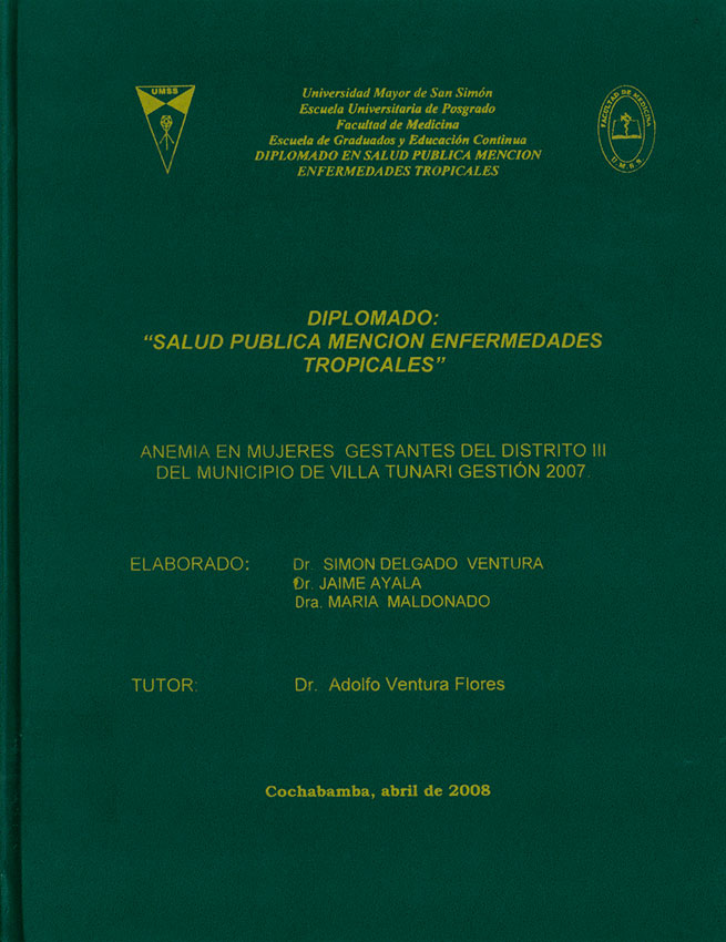 Salud publica mencion enfermedades tropicaales: anemia en mujeres gestantes del distrito III del municipio de Villa Tunari gestion 2007
