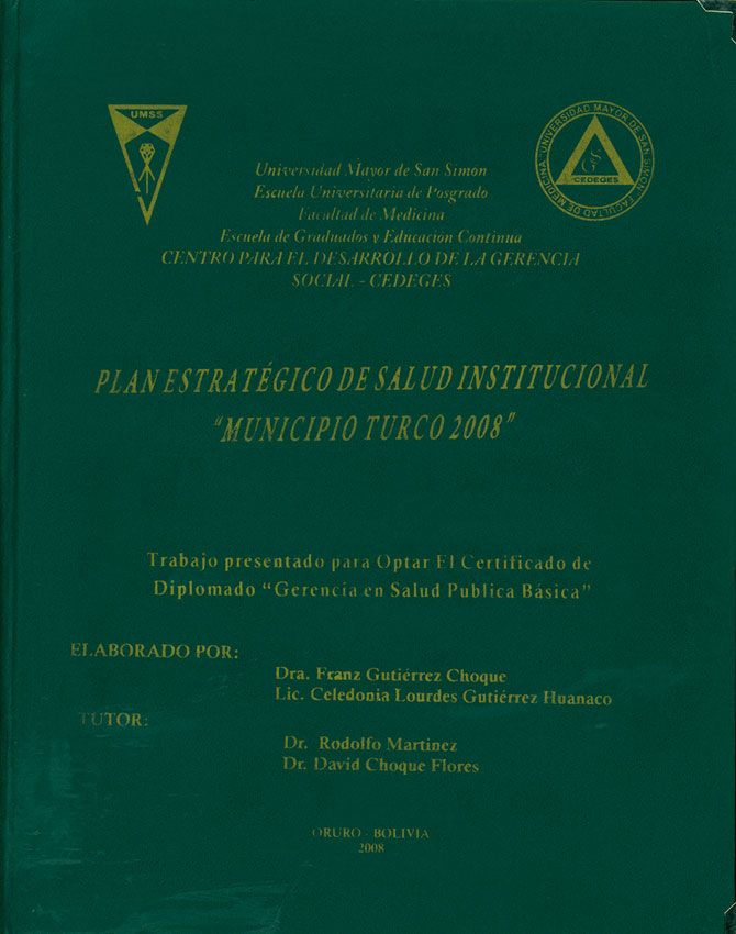 Plan estrategico de salud institucional Municipio de Turco 2008