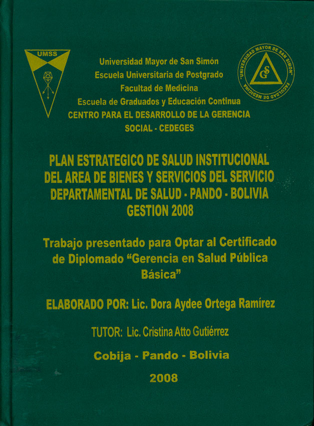 Plan estrategico de salud institucional del area de bienes y servicios del servicio departamental de salud-Pando-Bolivia gestion 2008