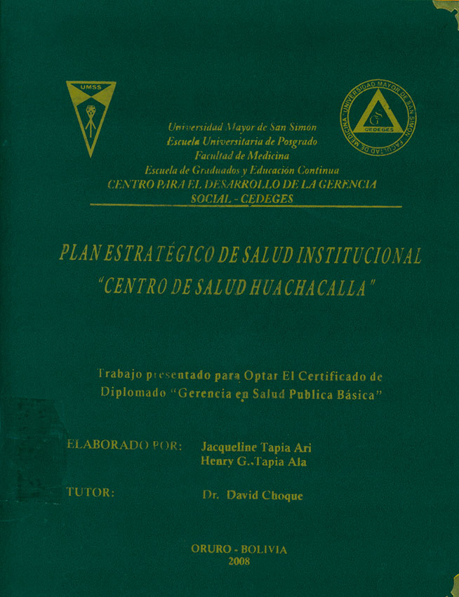 Plan estrategico de salud institucional Centro de salud Huachacalla