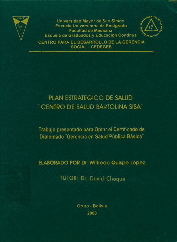 Plan estrategico de salud institucional Centro de salud Bartolina Sisa
