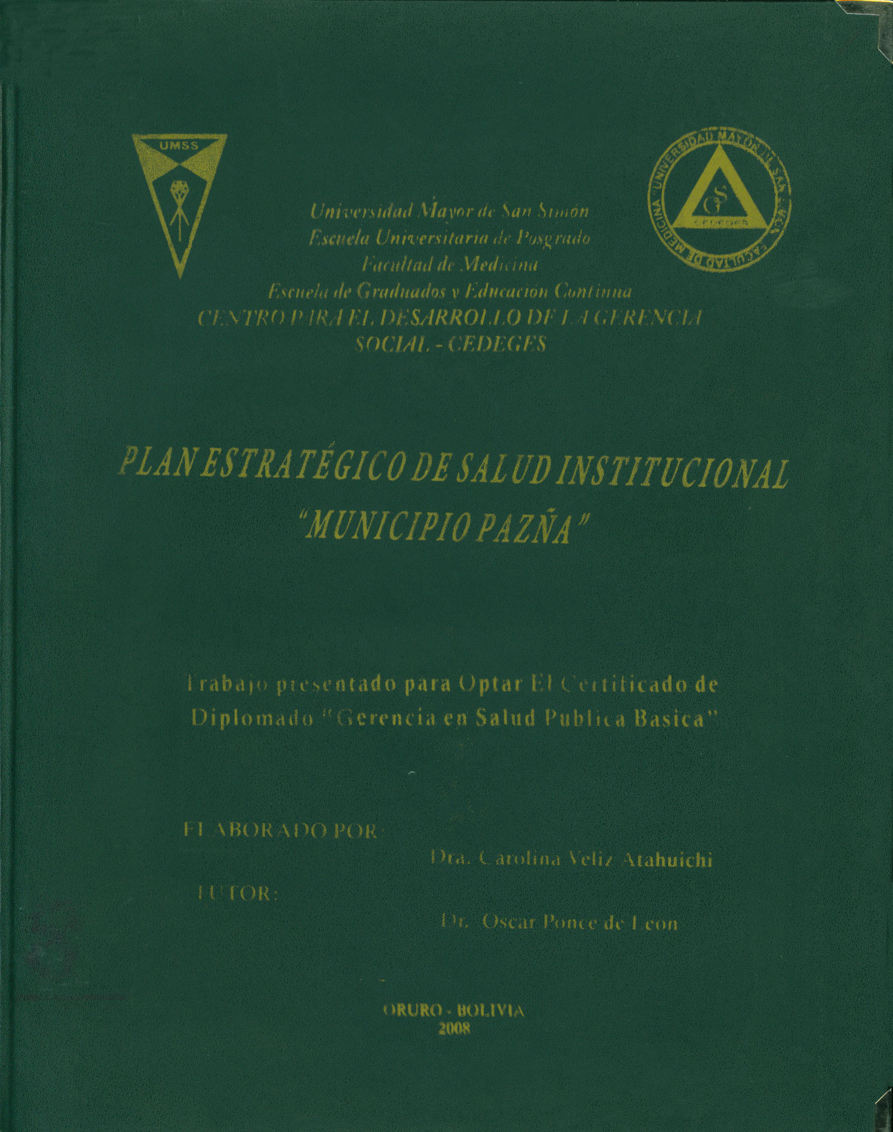 Plan estrategico de salud institucional municipio de Pazña