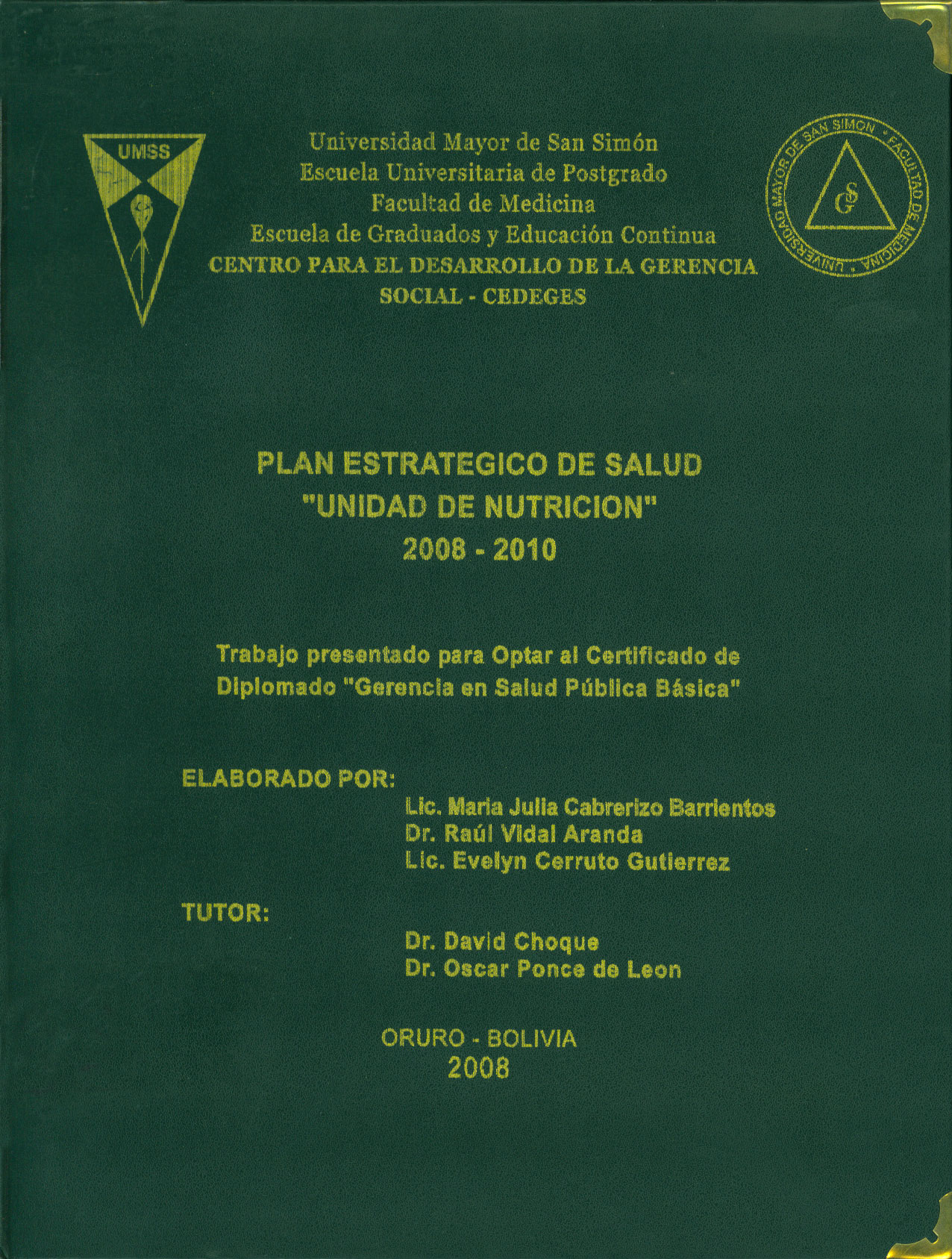 Plan estrategico de salud  unidad de nutricion 2008-2010