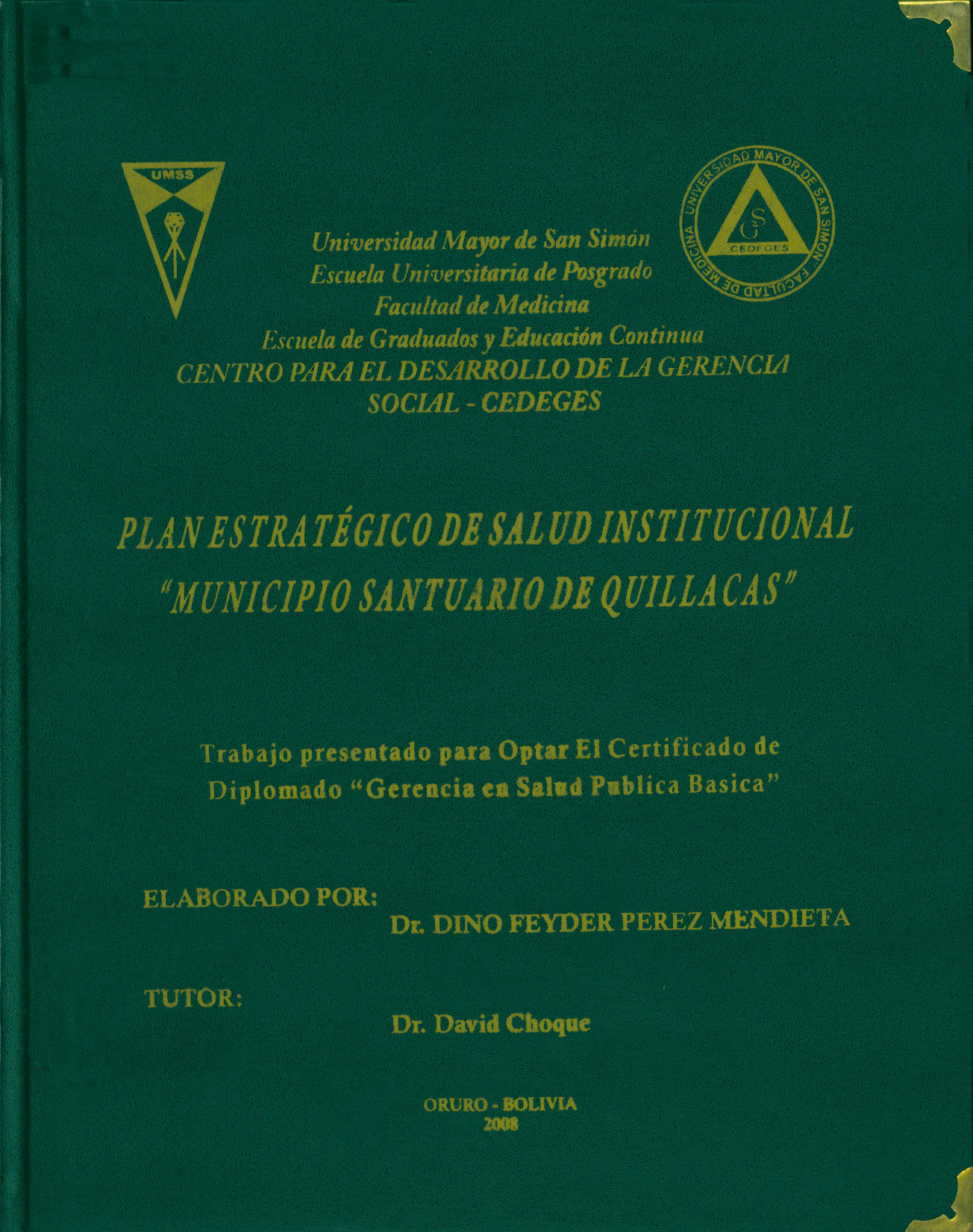 Plan estrategico de salud institucional municipio Santuario de Quillacas