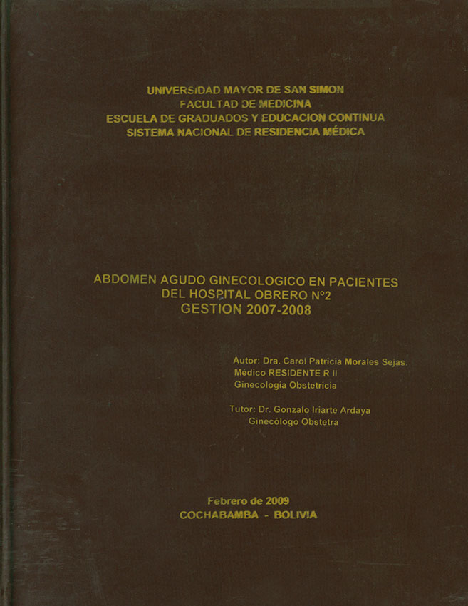 Abdomen agudo ginecologico en pacientes del Hospital Obrero Nº2 gestion 2007-2008