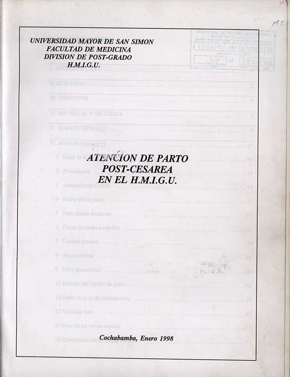 Atencion de parto Post- Cesarea en el H. M. I. G. U