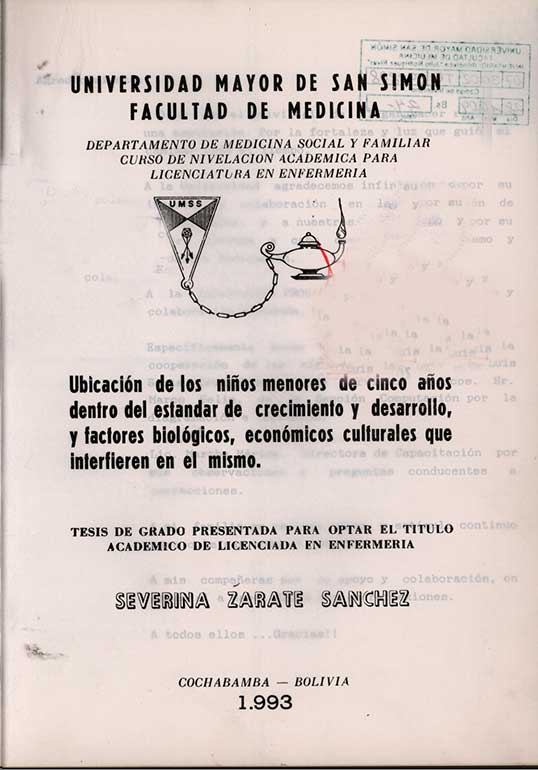 Ubicacion de los niños menores de cinco años dentro del estandar de crecimiento y desarrollo, y factores biologicos, economicos culturales que interfieren en el mismo
