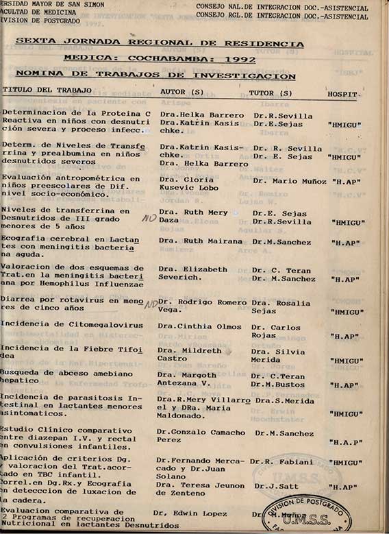 VI jornada Regional de Residencia: Medicina interna; Ginecologia/Obstetricia; Pediatria y cirugia