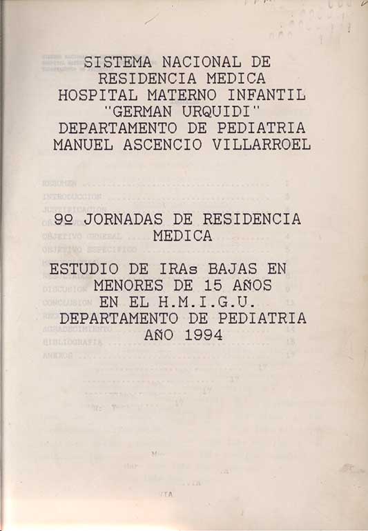 IX jornada Regional de Residencia Medica Cochabamba: Medicina Interna; Cirugía; Obstetricia y Pediatría